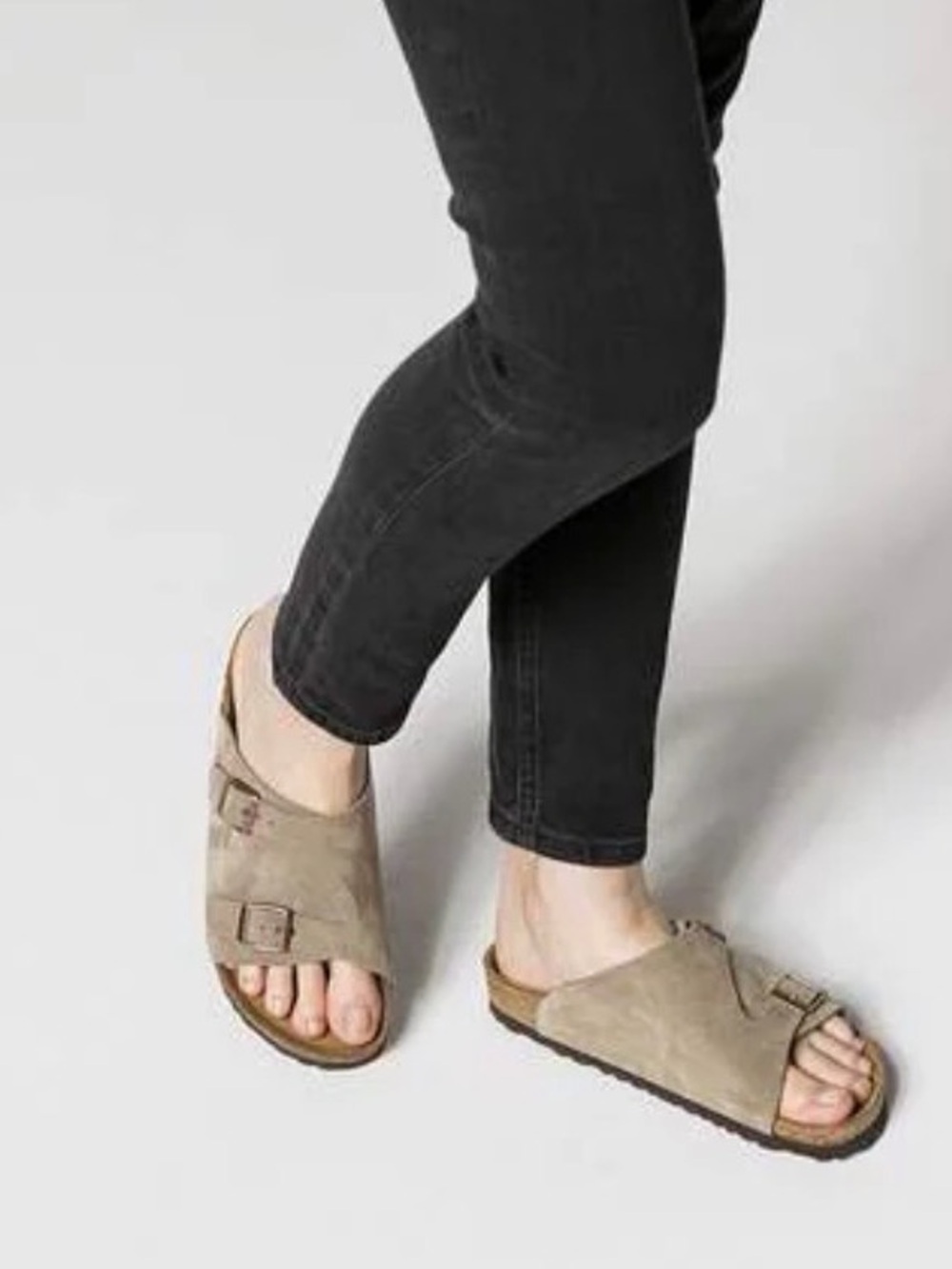 Birkenstock Taupe Suede Two-Buckle Slide Sandals